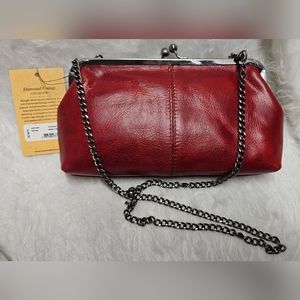 PATRICIA NASH Potenz Framed Leather Crossbody Color Berry Red